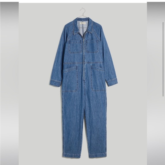 Madewell Denim Riveter Coverall Jumpsuit Medium Rinse Sz Small Oversized Relaxed - Picture 3 of 11